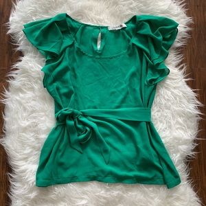 Green Blouse with Ruffle Sleeves